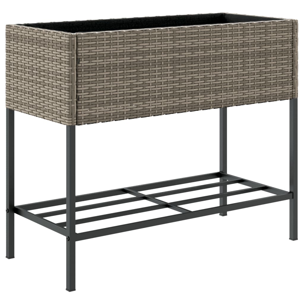 vidaXL Donice ogrodowe z półką, 2 szt., szare, 90x40x75 cm, polirattan
