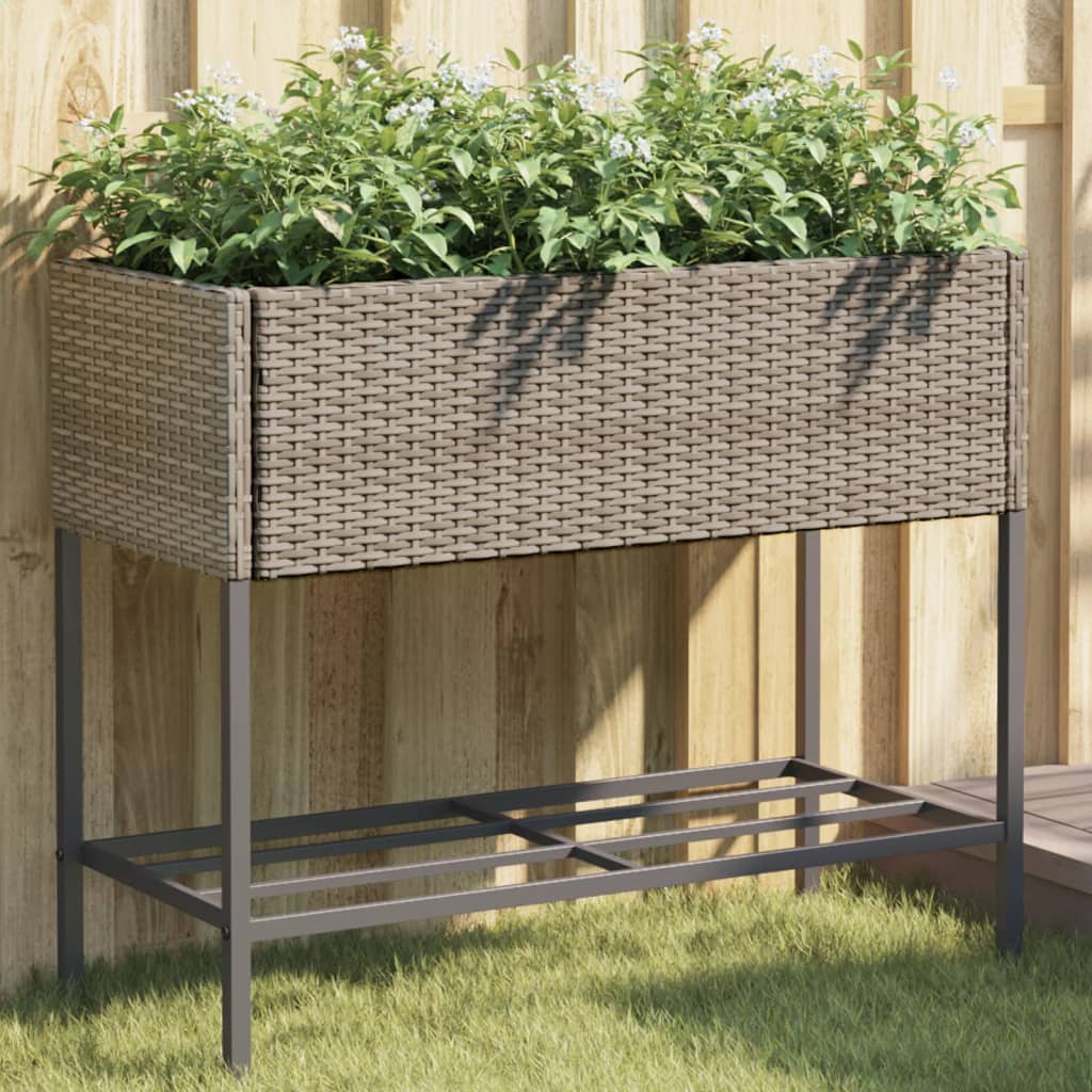 vidaXL Donice ogrodowe z półką, 2 szt., szare, 90x40x75 cm, polirattan