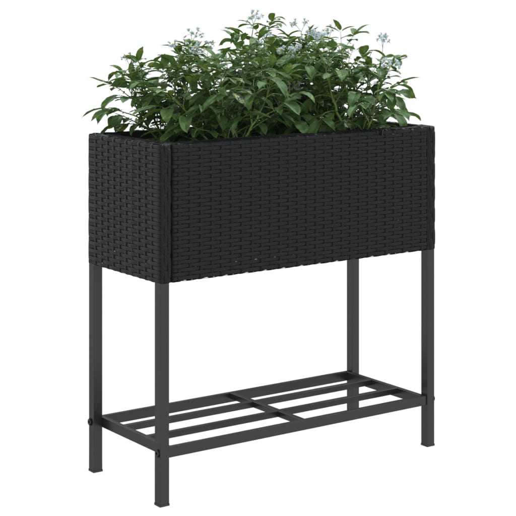 vidaXL Donice ogrodowe z półką, 2 szt, czarne, 70x28x70 cm, polirattan