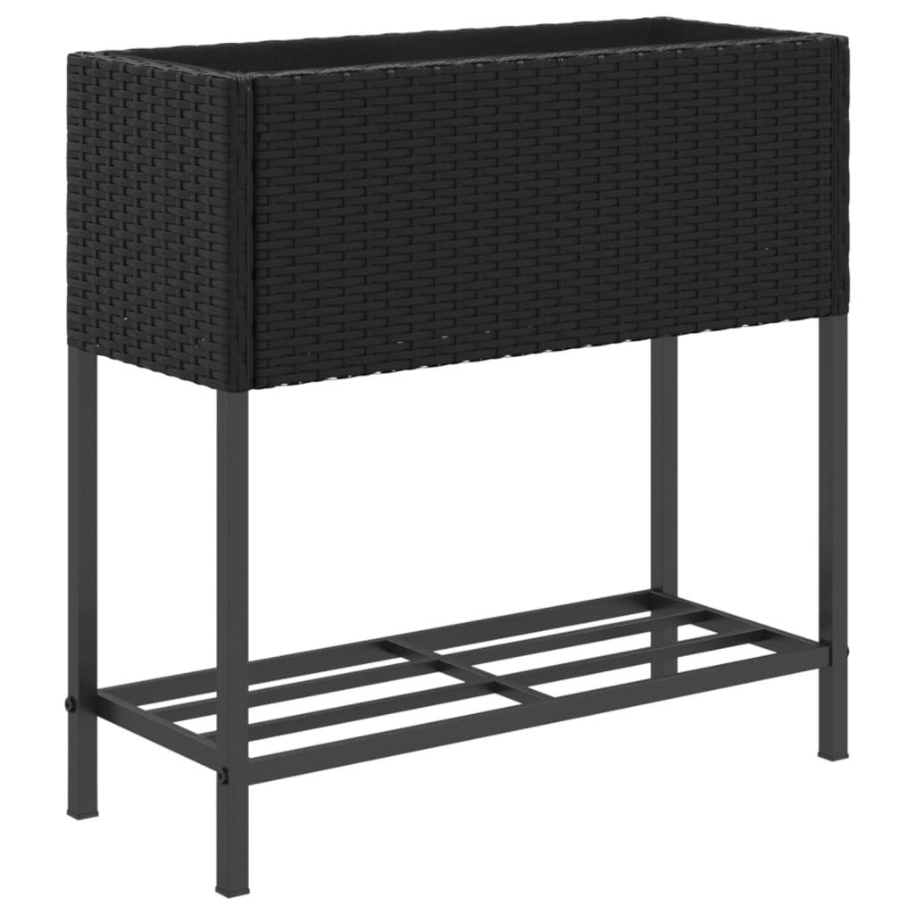 vidaXL Donice ogrodowe z półką, 2 szt, czarne, 70x28x70 cm, polirattan