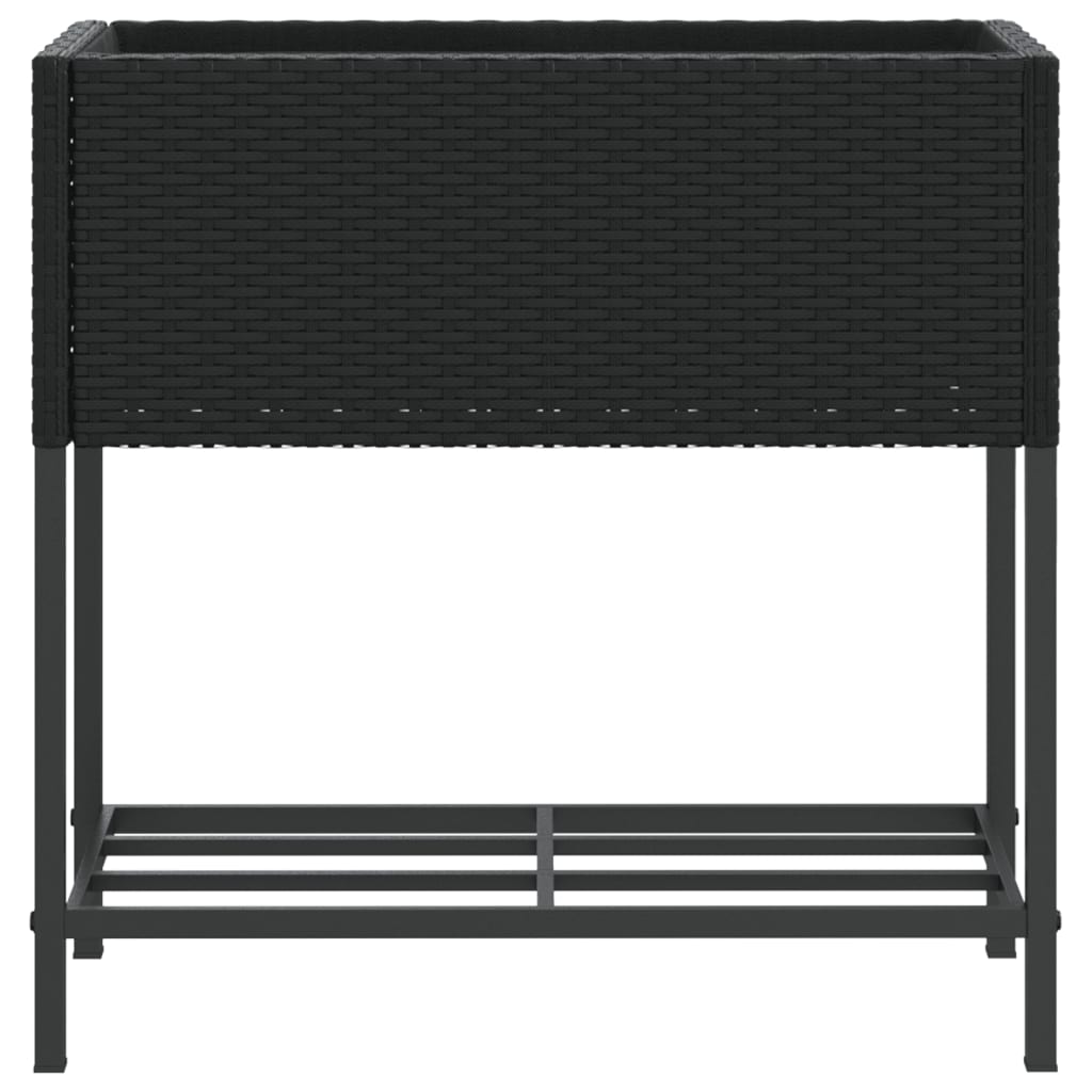 vidaXL Donice ogrodowe z półką, 2 szt, czarne, 70x28x70 cm, polirattan