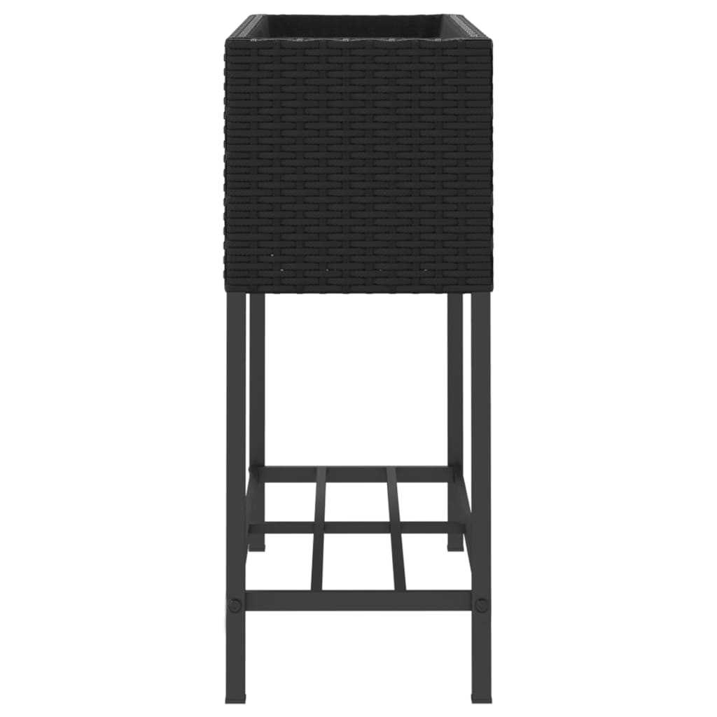 vidaXL Donice ogrodowe z półką, 2 szt, czarne, 70x28x70 cm, polirattan
