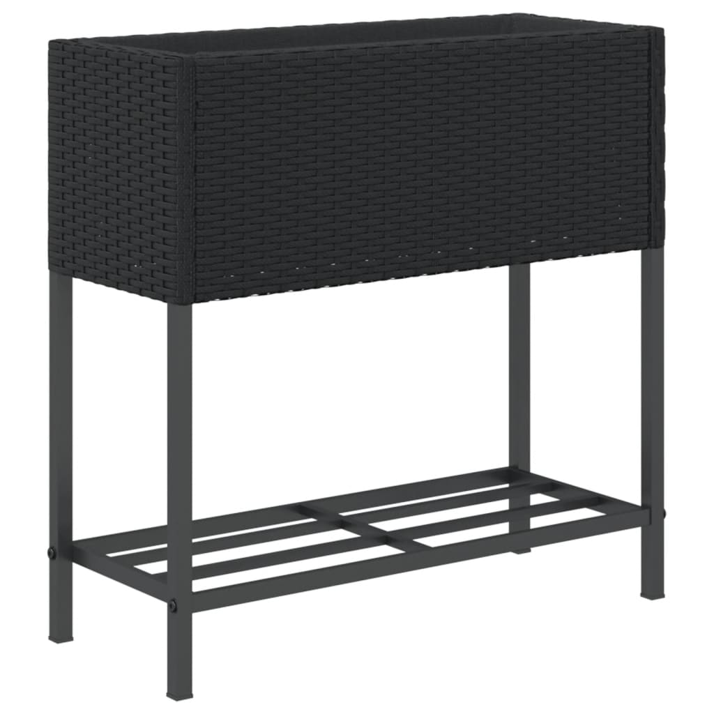 vidaXL Donice ogrodowe z półką, 2 szt, czarne, 70x28x70 cm, polirattan