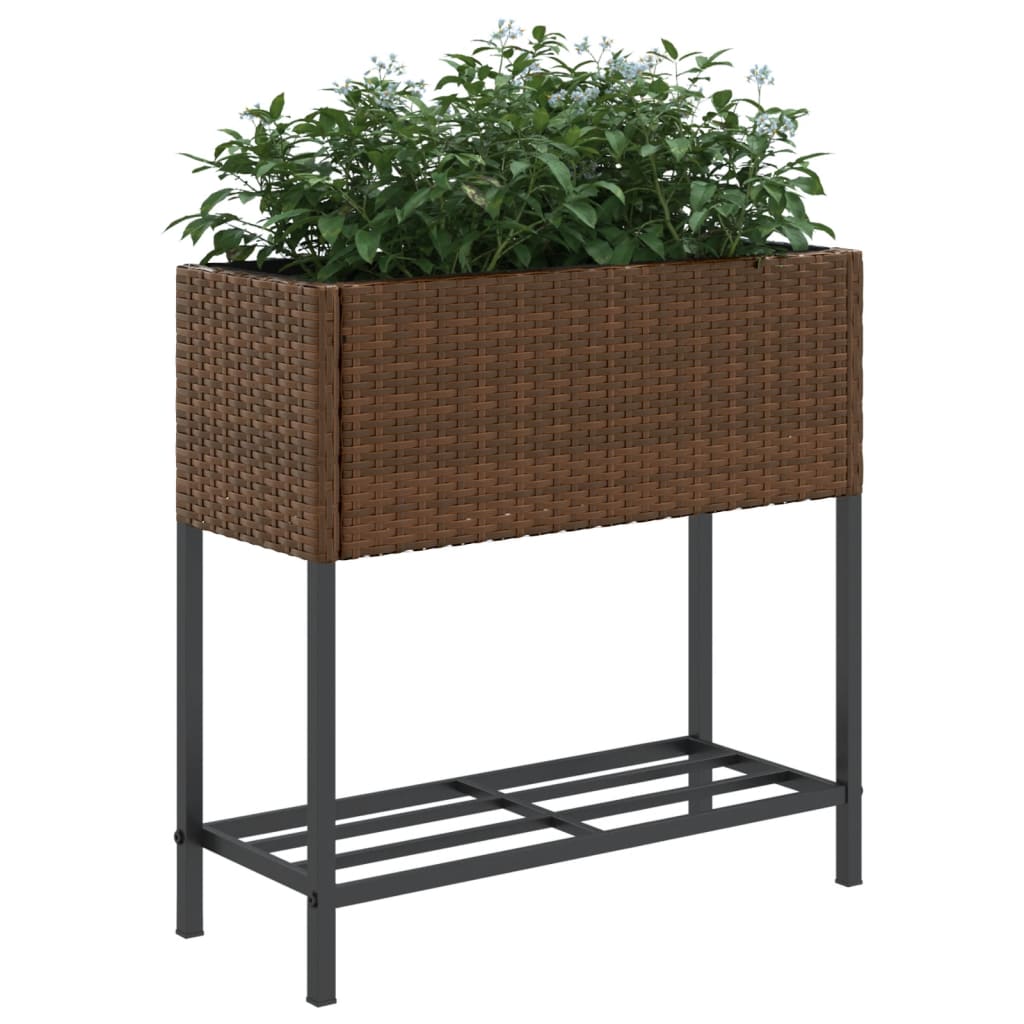 vidaXL Donice ogrodowe z półką, 2 szt., brąz, 70x28x70 cm, polirattan