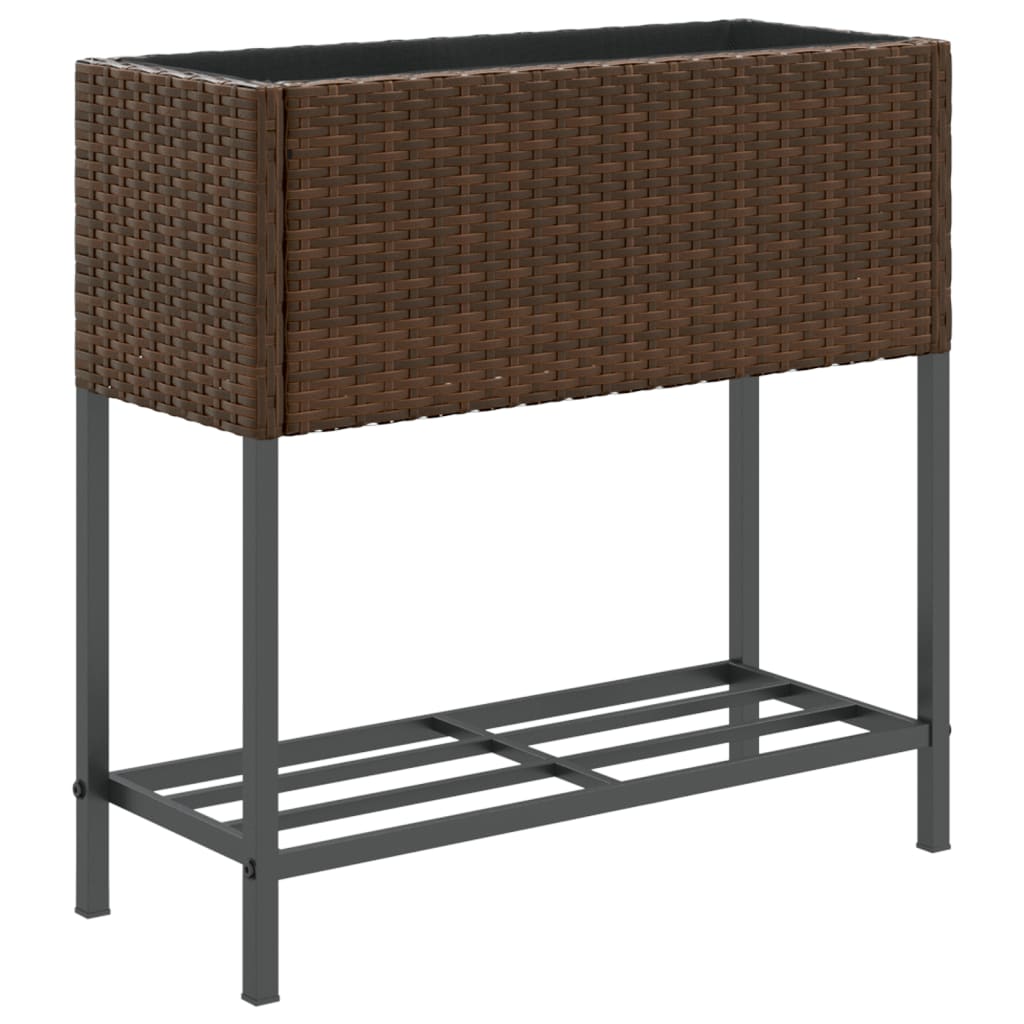 vidaXL Donice ogrodowe z półką, 2 szt., brąz, 70x28x70 cm, polirattan