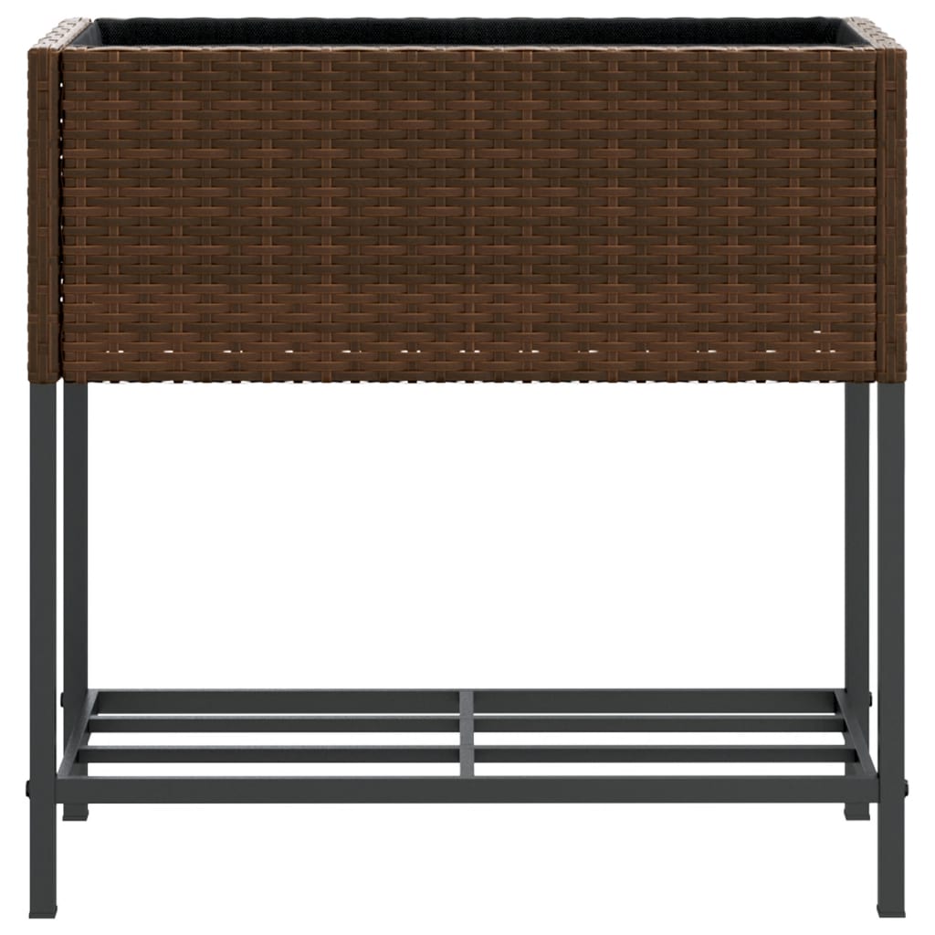 vidaXL Donice ogrodowe z półką, 2 szt., brąz, 70x28x70 cm, polirattan