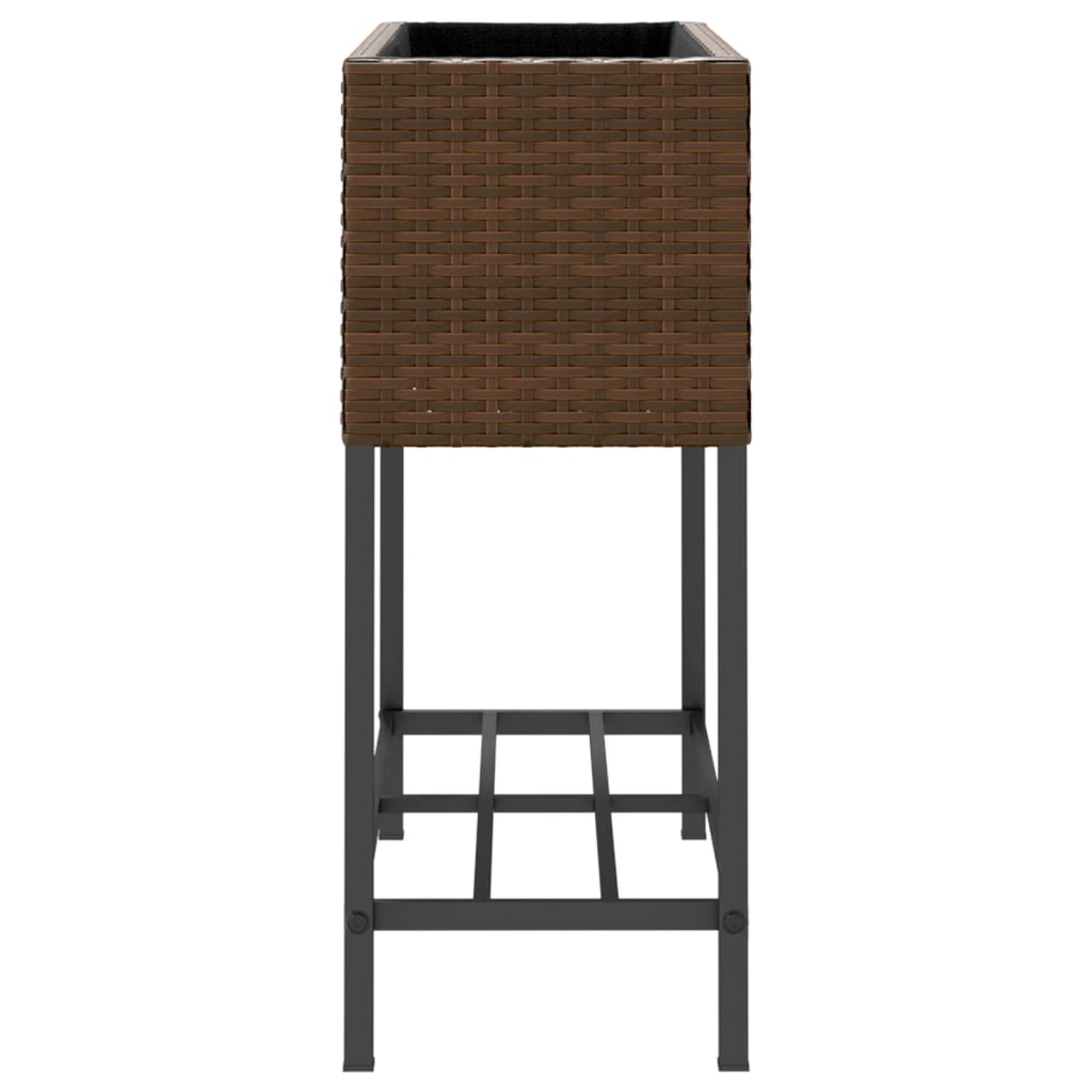 vidaXL Donice ogrodowe z półką, 2 szt., brąz, 70x28x70 cm, polirattan