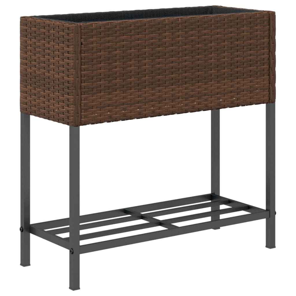 vidaXL Donice ogrodowe z półką, 2 szt., brąz, 70x28x70 cm, polirattan