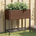 vidaXL Donice ogrodowe z półką, 2 szt., brąz, 70x28x70 cm, polirattan