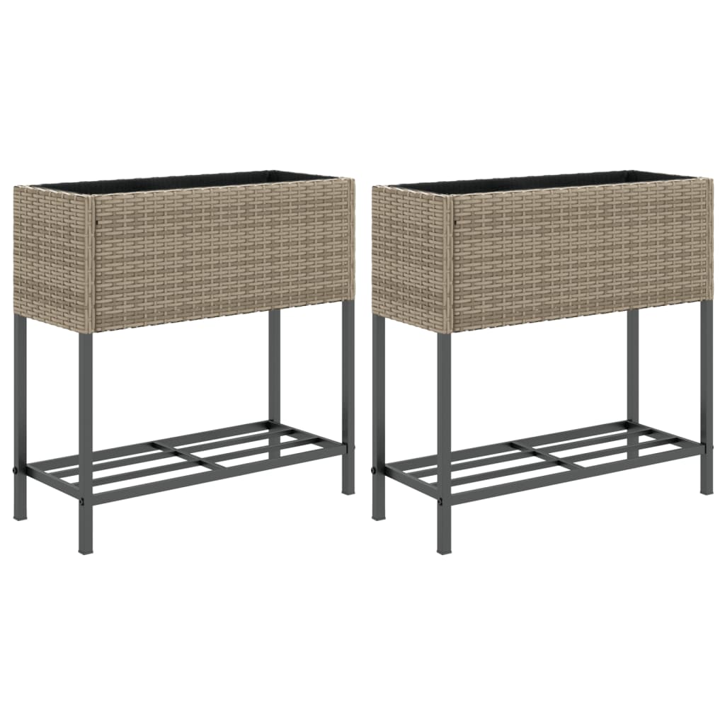 vidaXL Donice ogrodowe z półką, 2 szt., szare, 70x28x70 cm, polirattan
