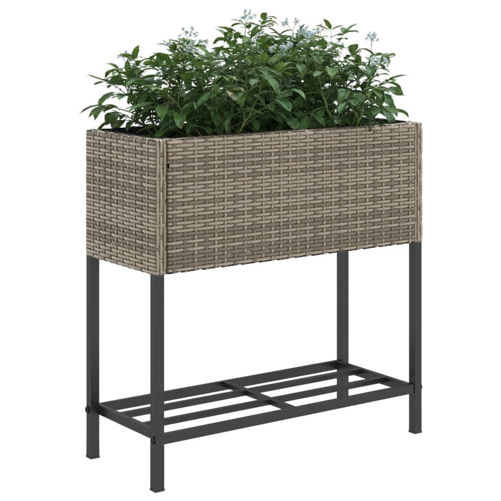 vidaXL Donice ogrodowe z półką, 2 szt., szare, 70x28x70 cm, polirattan