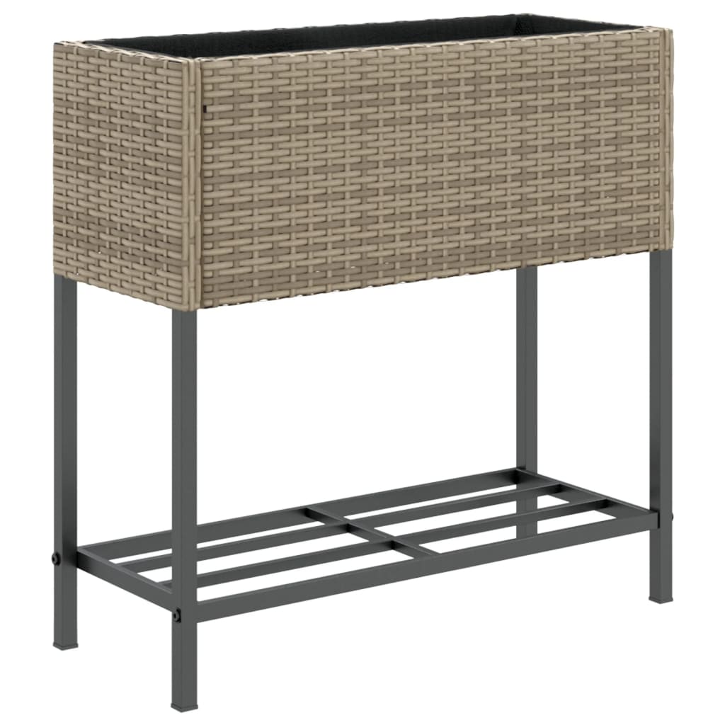 vidaXL Donice ogrodowe z półką, 2 szt., szare, 70x28x70 cm, polirattan