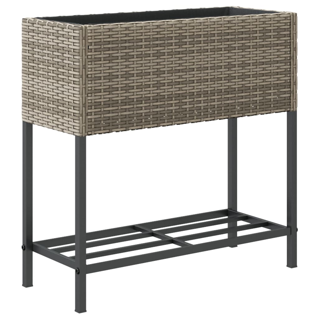 vidaXL Donice ogrodowe z półką, 2 szt., szare, 70x28x70 cm, polirattan