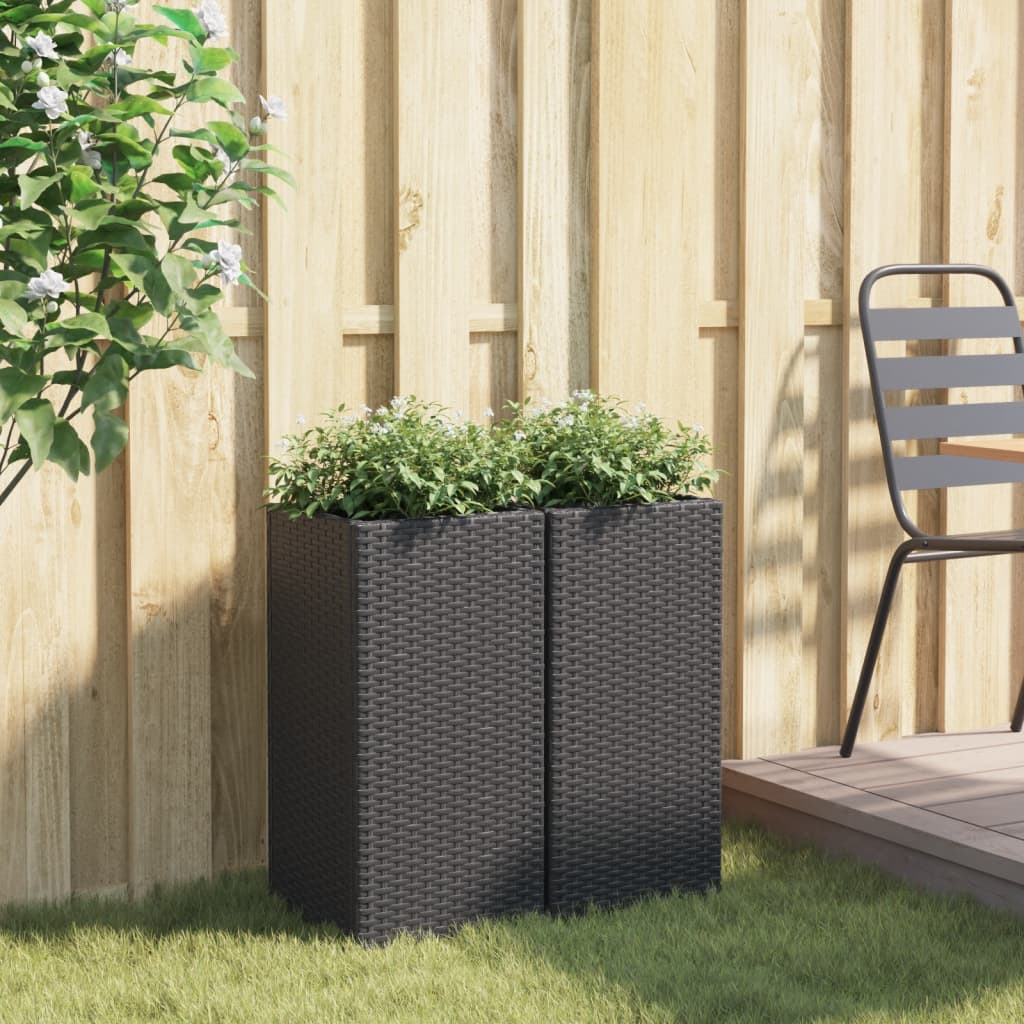 vidaXL Donice ogrodowe, 2 szt., czarne, 30x30x60 cm, rattan PE