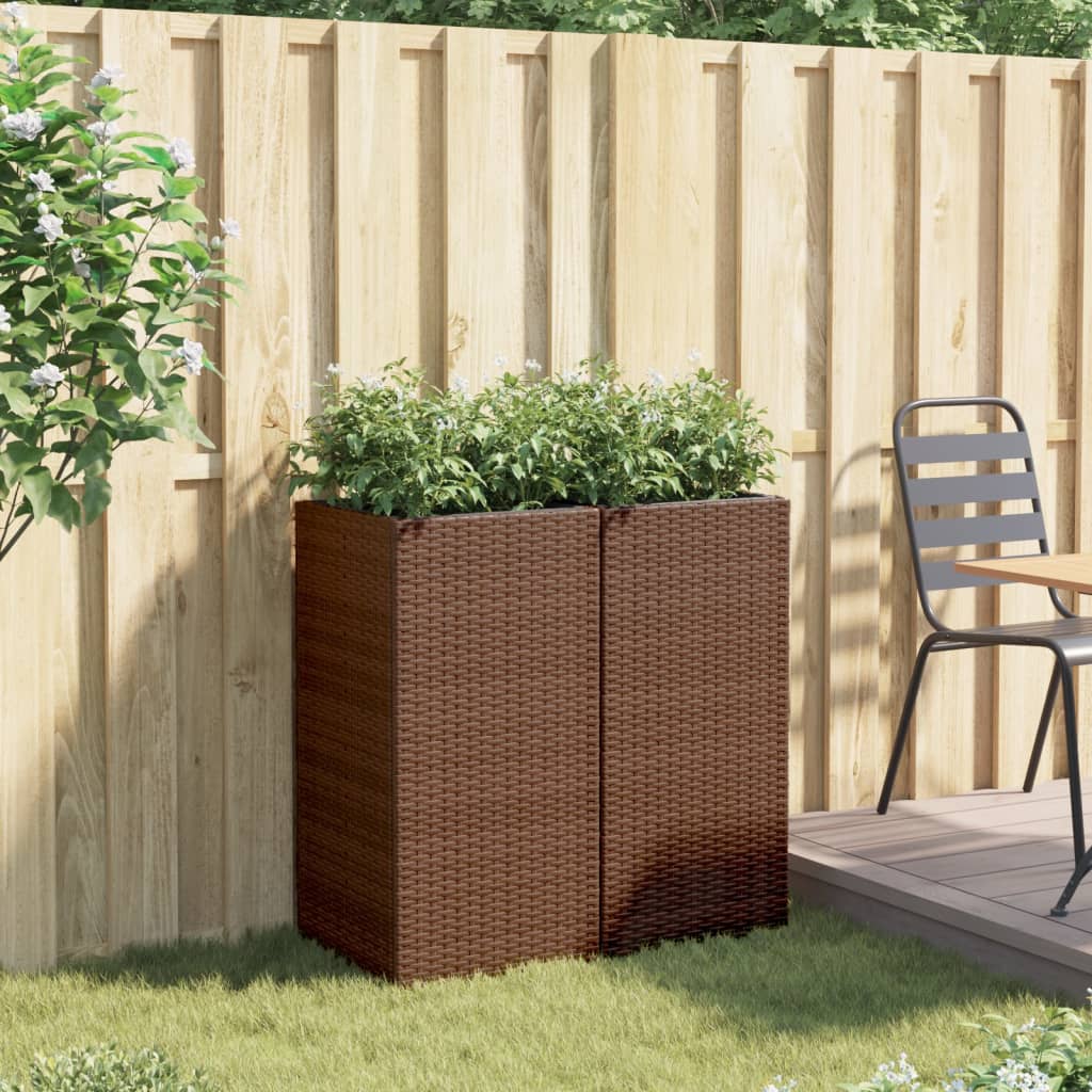 vidaXL Donice ogrodowe, 2 szt., brązowe, 40x40x80 cm, rattan PE