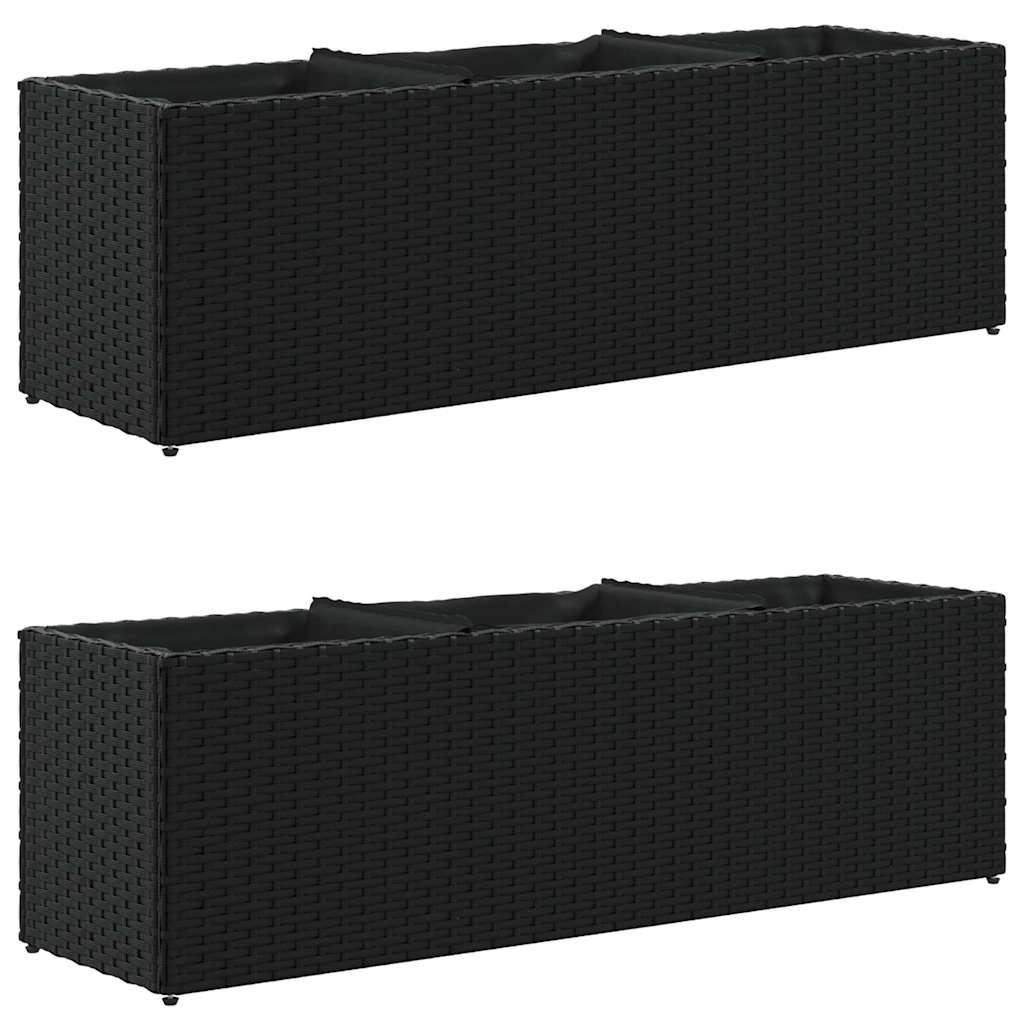 vidaXL Donice ogrodowe z 3 wkładami, 2 szt., czarne, 105x30x32 cm