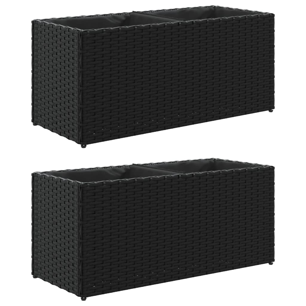 vidaXL Donice ogrodowe z 2 wkładami, 2 szt., czarne, 72x30x32 cm