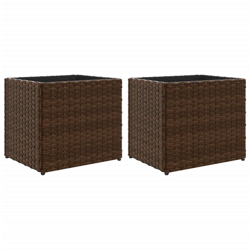 vidaXL Donice ogrodowe, 2 szt., brązowe, 36x30x32 cm, polirattan