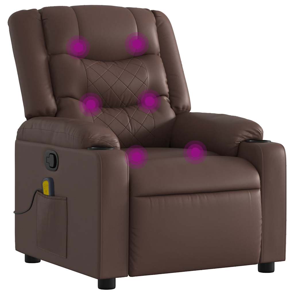 vidaXL Rozkładany fotel masujący, brązowy, obity sztuczną skórą