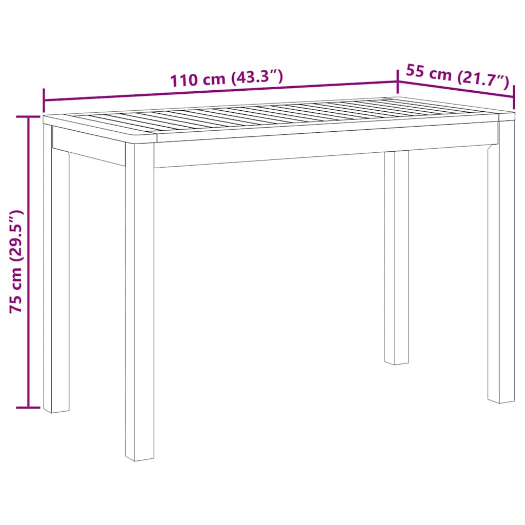 vidaXL Ogrodowy stół jadalniany, 110x55x75 cm, lite drewno akacjowe