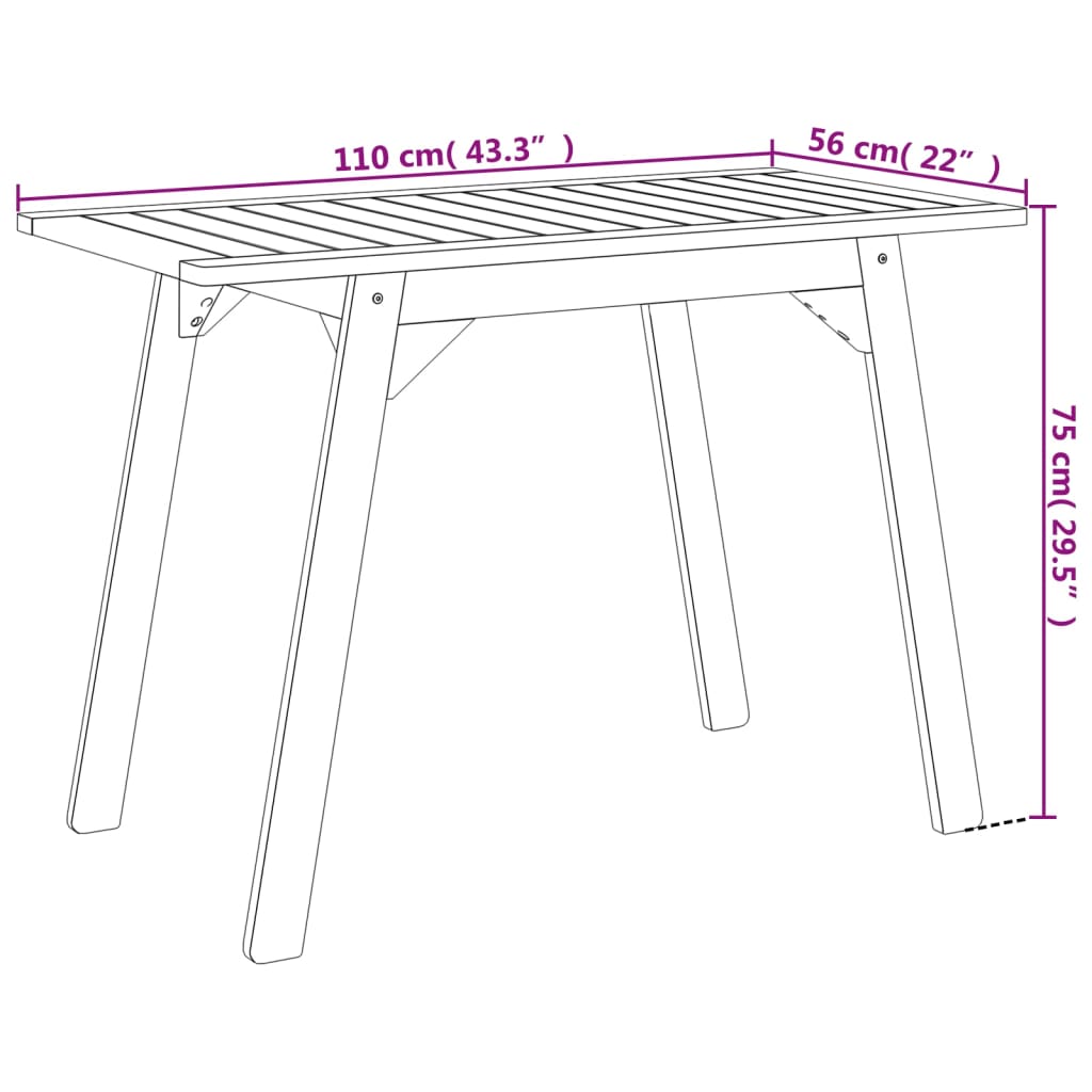 vidaXL Ogrodowy stół jadalniany, 110x56x75 cm, lite drewno akacjowe