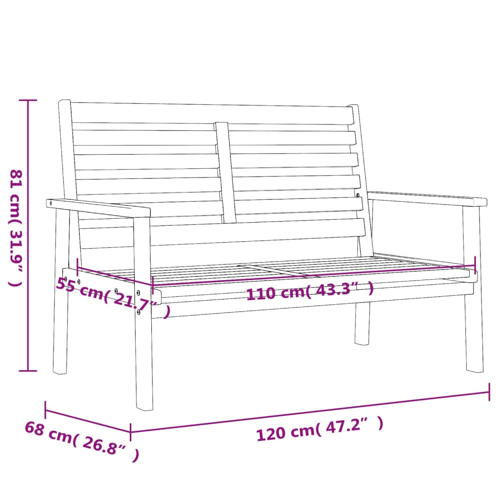 vidaXL Ławka ogrodowa, 120 cm, lite drewno akacjowe