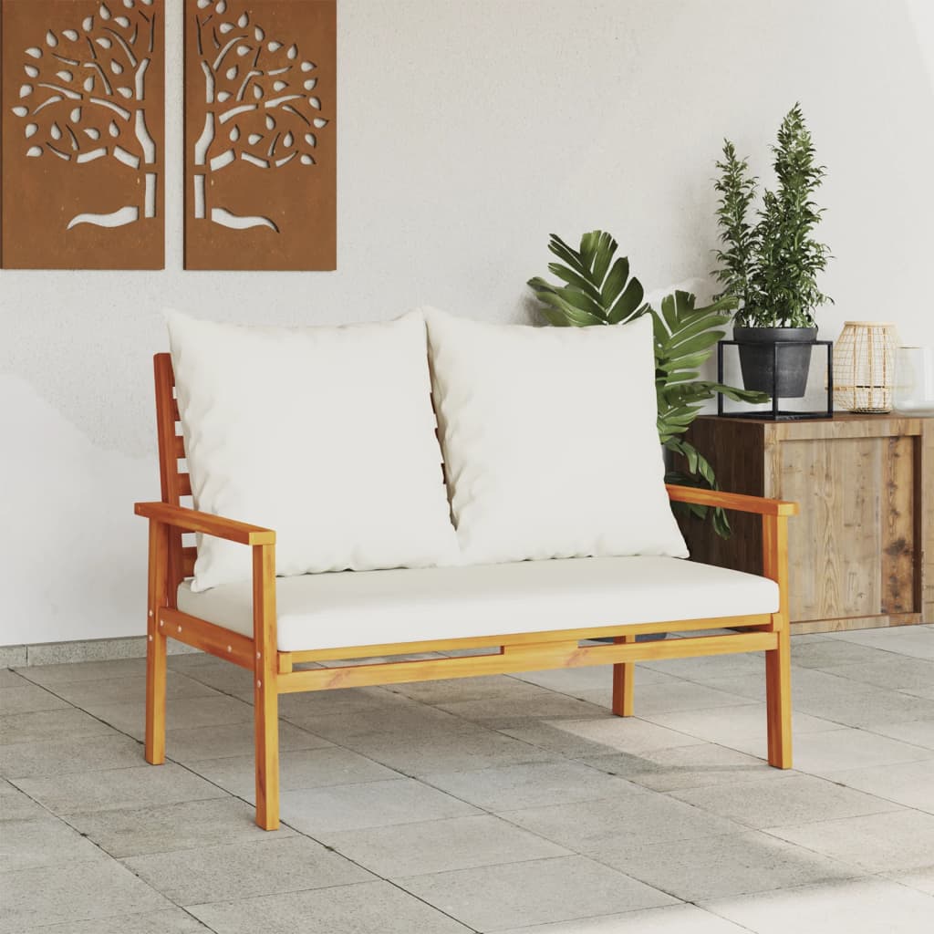 vidaXL Ławka ogrodowa, 120 cm, z poduszką, lite drewno akacjowe
