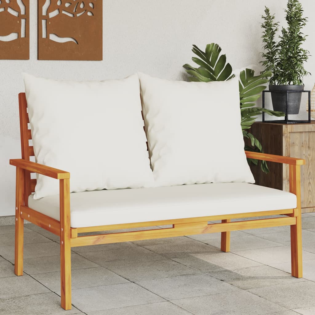 vidaXL Ławka ogrodowa, 120 cm, z poduszką, lite drewno akacjowe