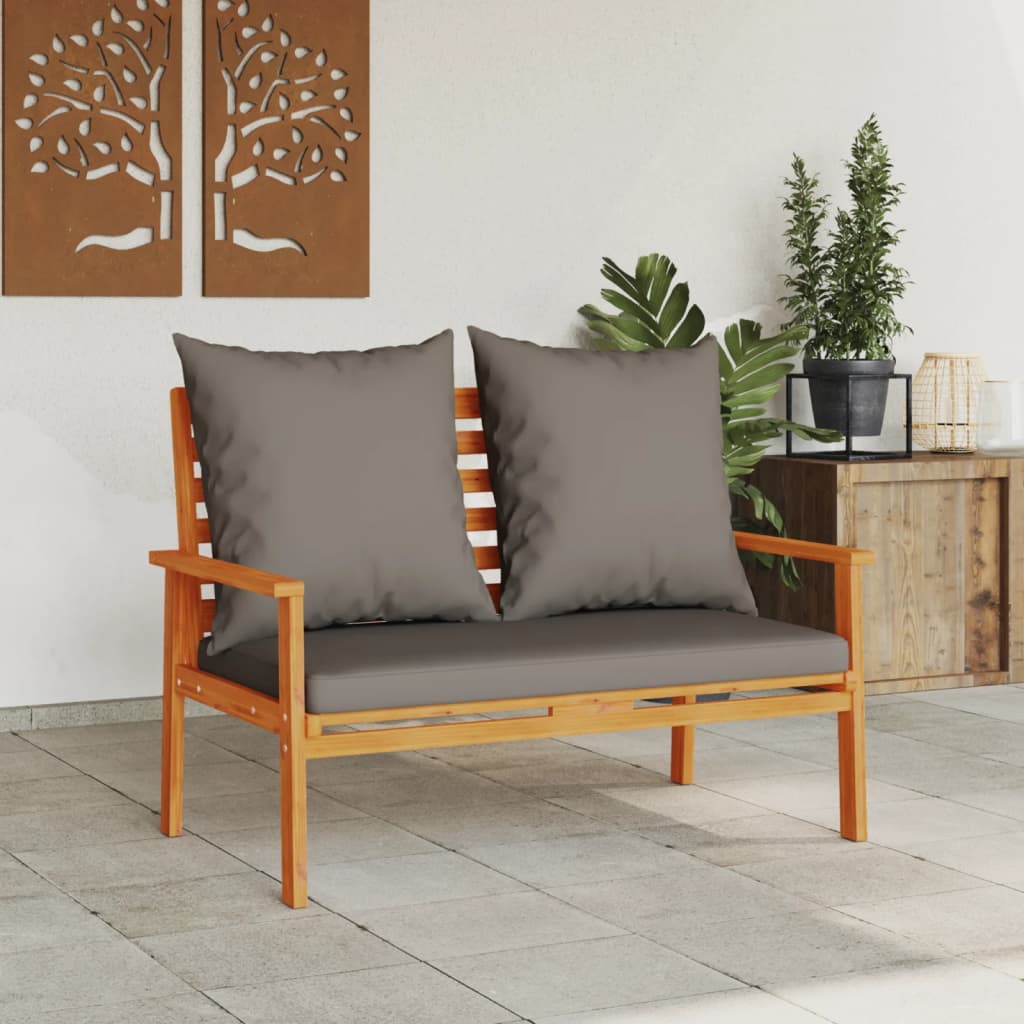 vidaXL Ławka ogrodowa, 120 cm, z poduszką, lite drewno akacjowe