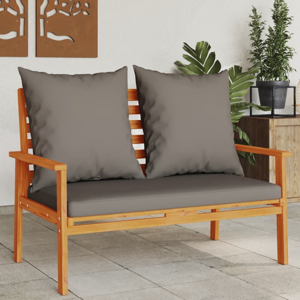 vidaXL Ławka ogrodowa, 120 cm, z poduszką, lite drewno akacjowe