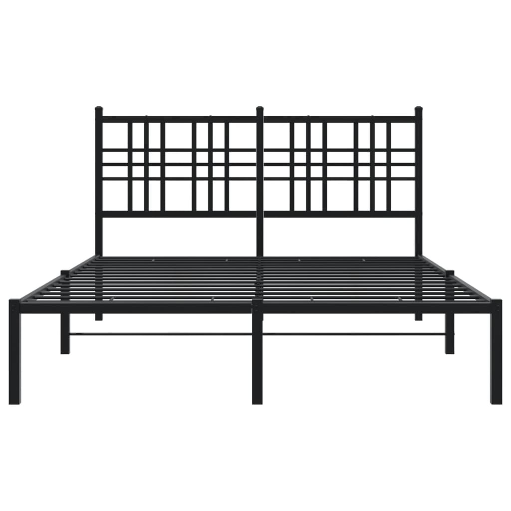 vidaXL Metalowa rama łóżka z wezgłowiem, czarna, 135x190 cm