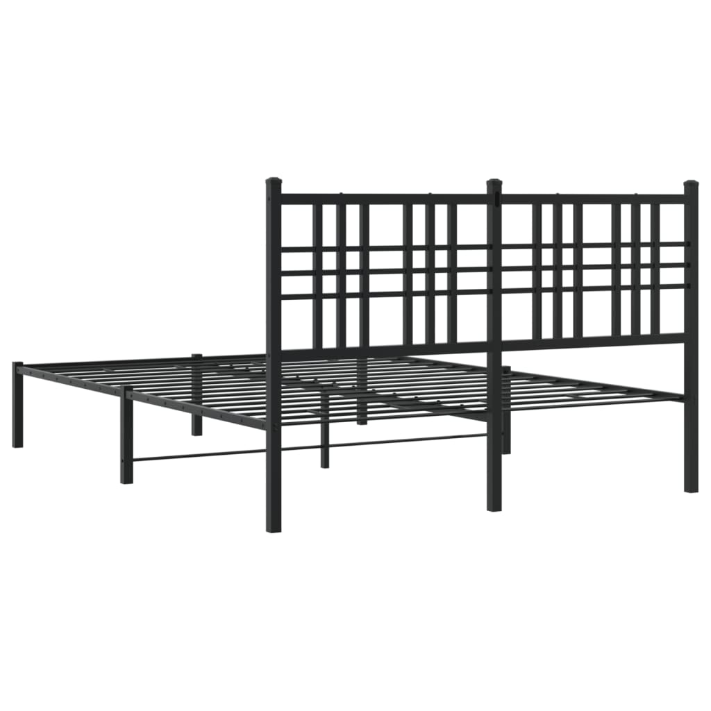 vidaXL Metalowa rama łóżka z wezgłowiem, czarna, 135x190 cm