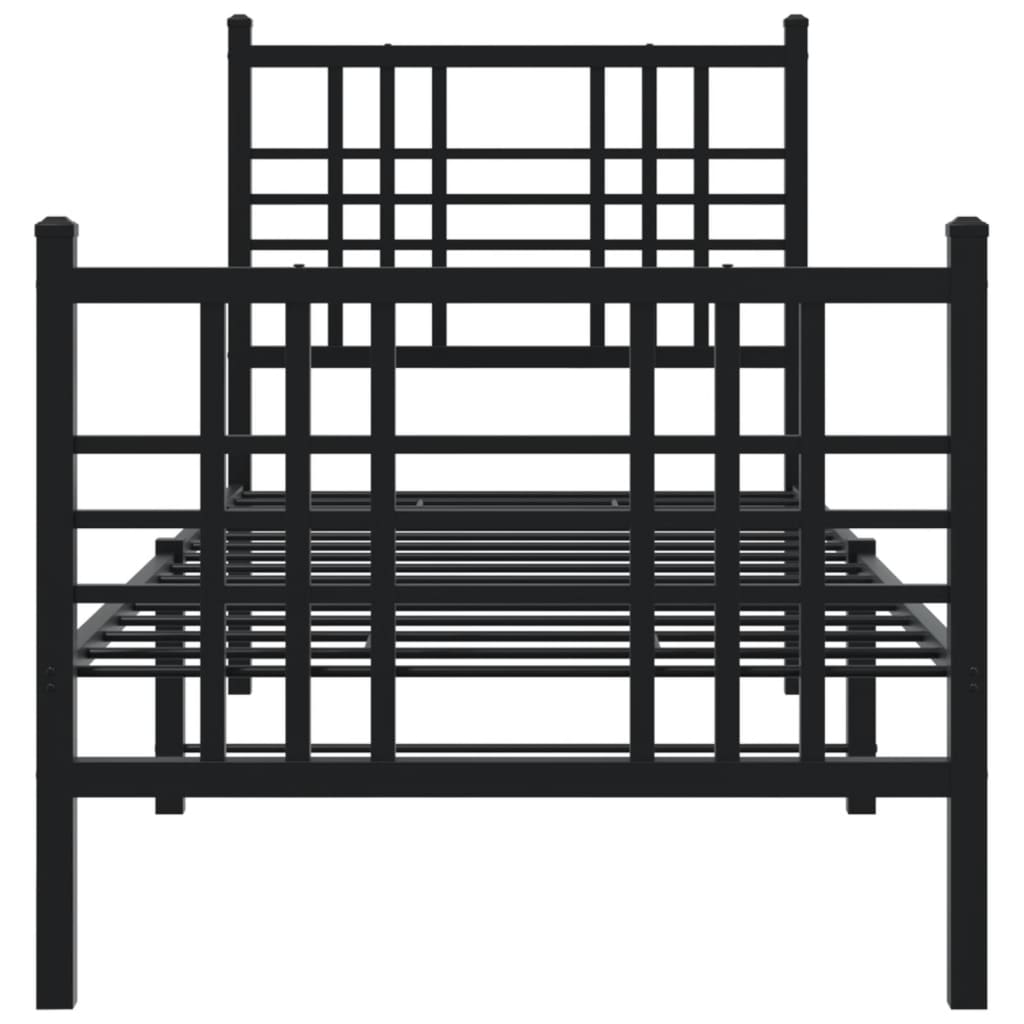 vidaXL Metalowa rama łóżka z wezgłowiem i zanóżkiem, czarna, 80x200 cm