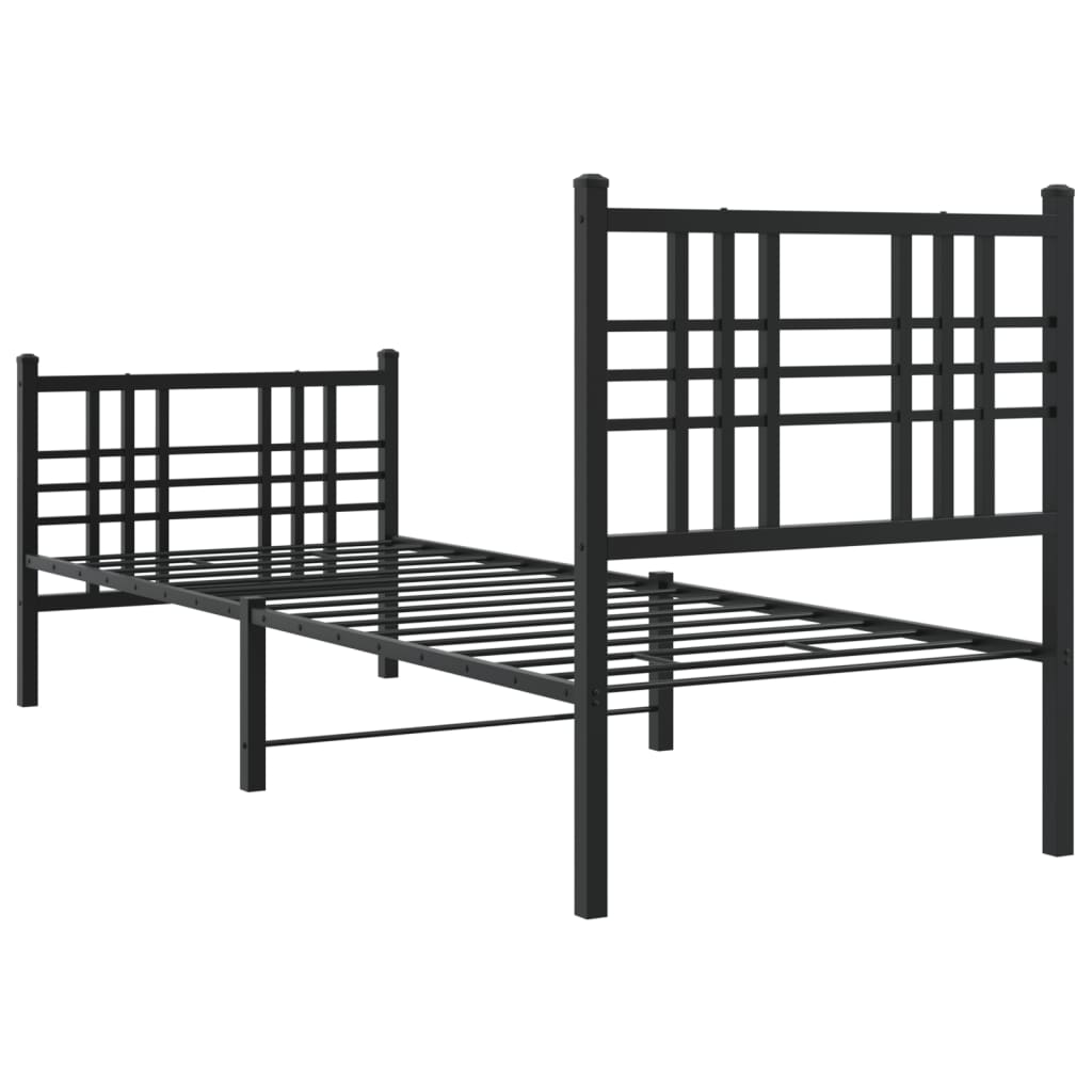 vidaXL Metalowa rama łóżka z wezgłowiem i zanóżkiem, czarna, 80x200 cm