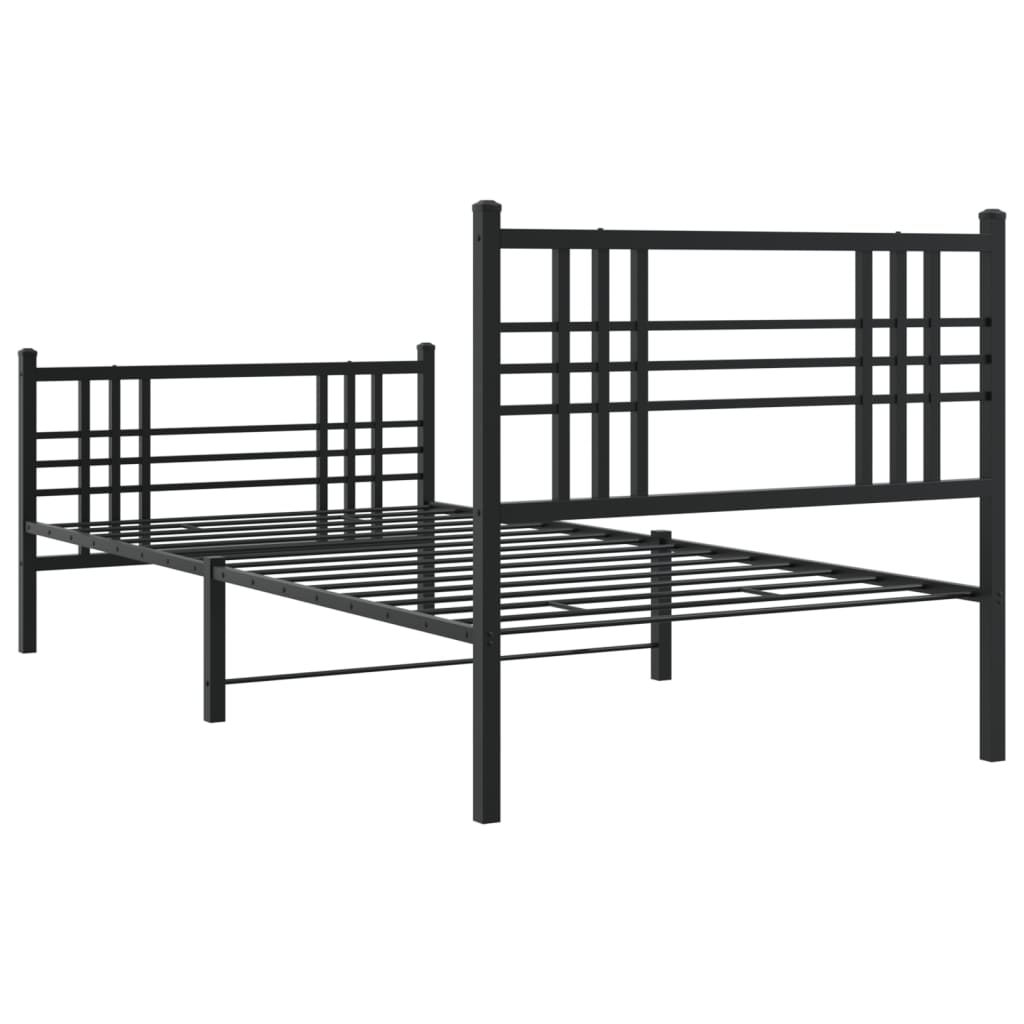 vidaXL Metalowa rama łóżka z wezgłowiem i zanóżkiem, czarna, 90x200 cm