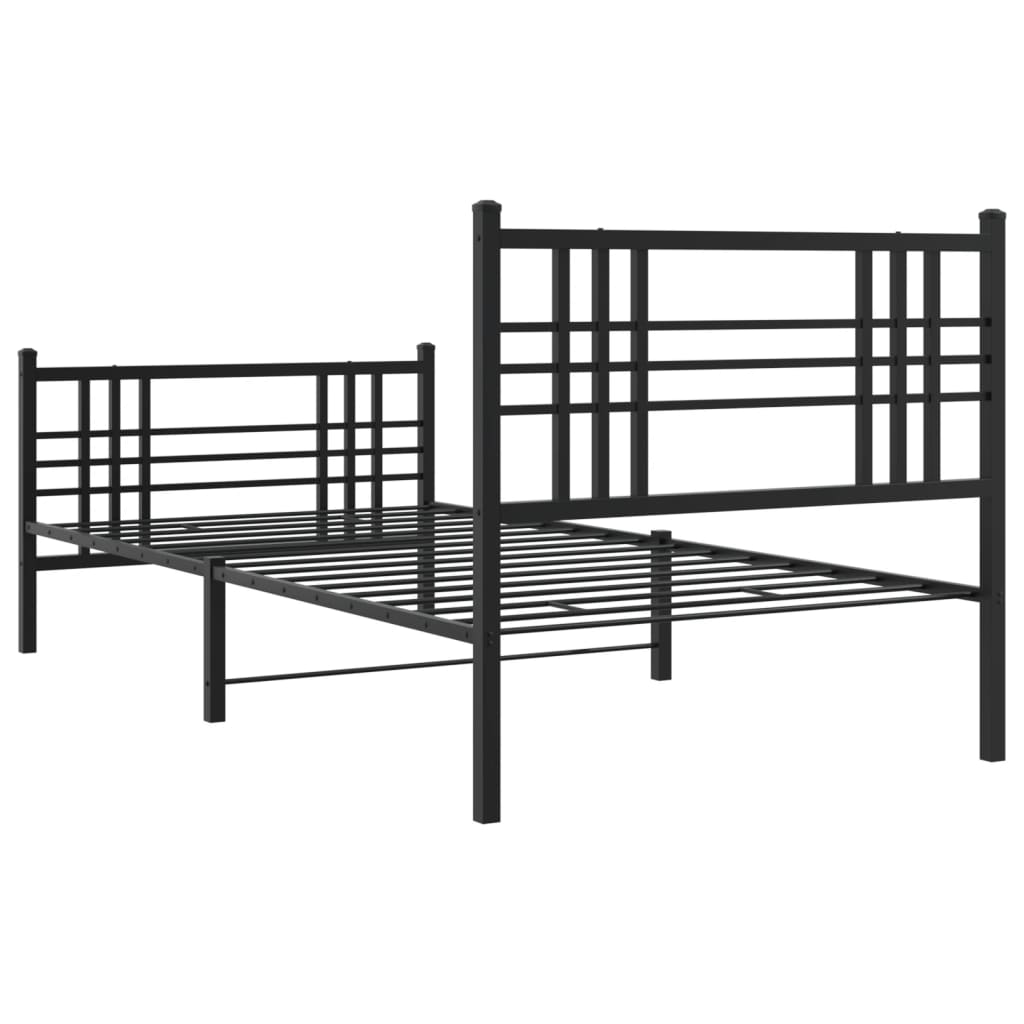 vidaXL Metalowa rama łóżka z wezgłowiem i zanóżkiem, czarna, 100x200cm