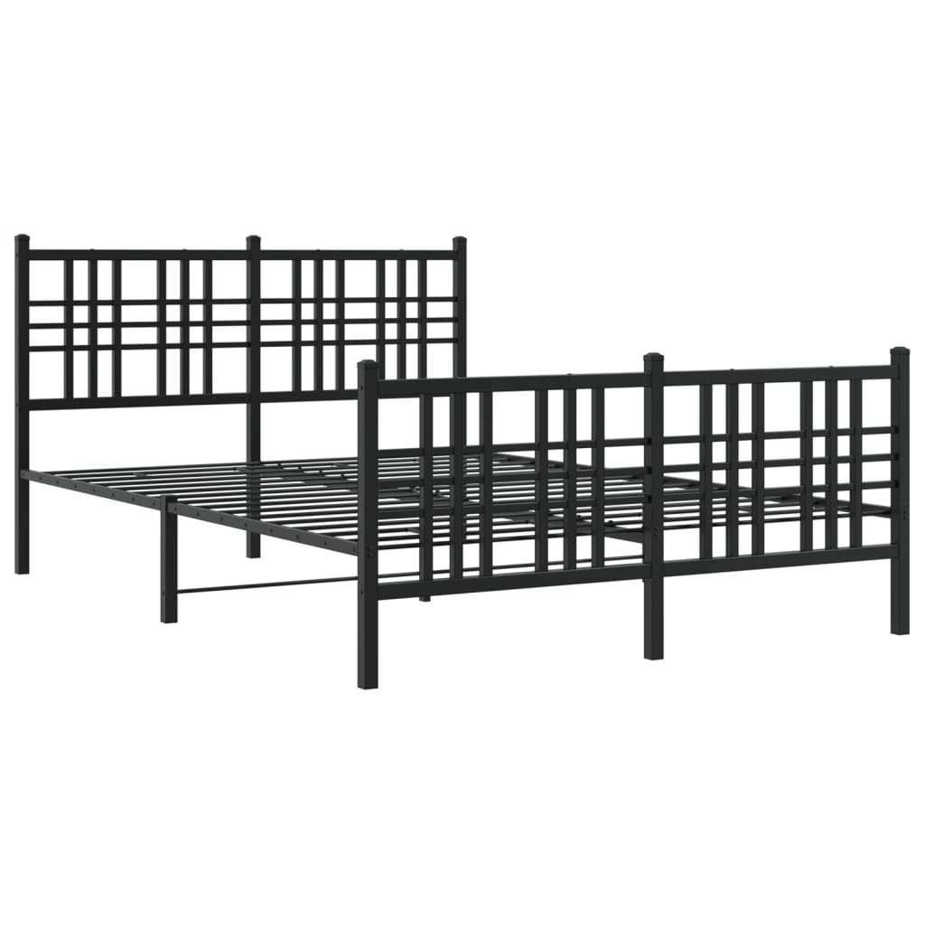 vidaXL Metalowa rama łóżka z wezgłowiem i zanóżkiem, czarna, 137x190cm