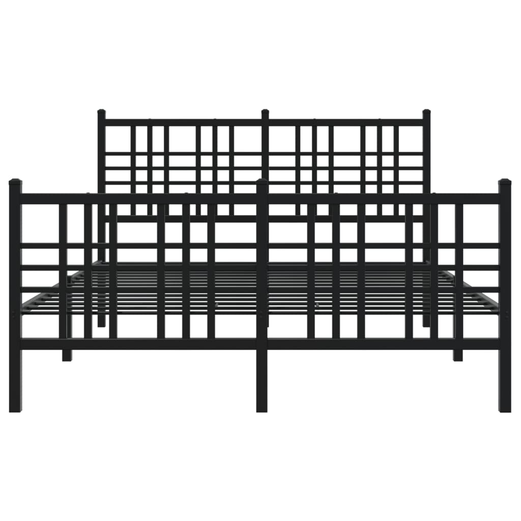 vidaXL Metalowa rama łóżka z wezgłowiem i zanóżkiem, czarna, 137x190cm