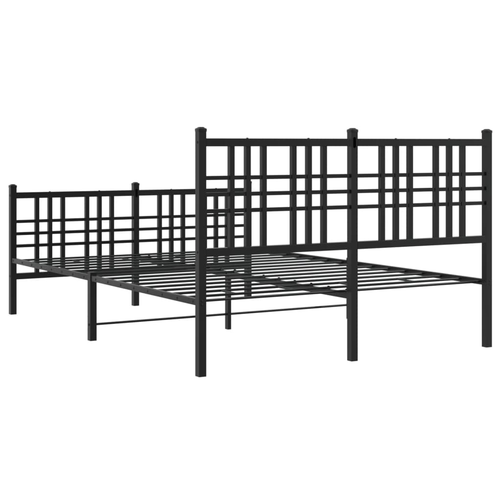 vidaXL Metalowa rama łóżka z wezgłowiem i zanóżkiem, czarna, 137x190cm