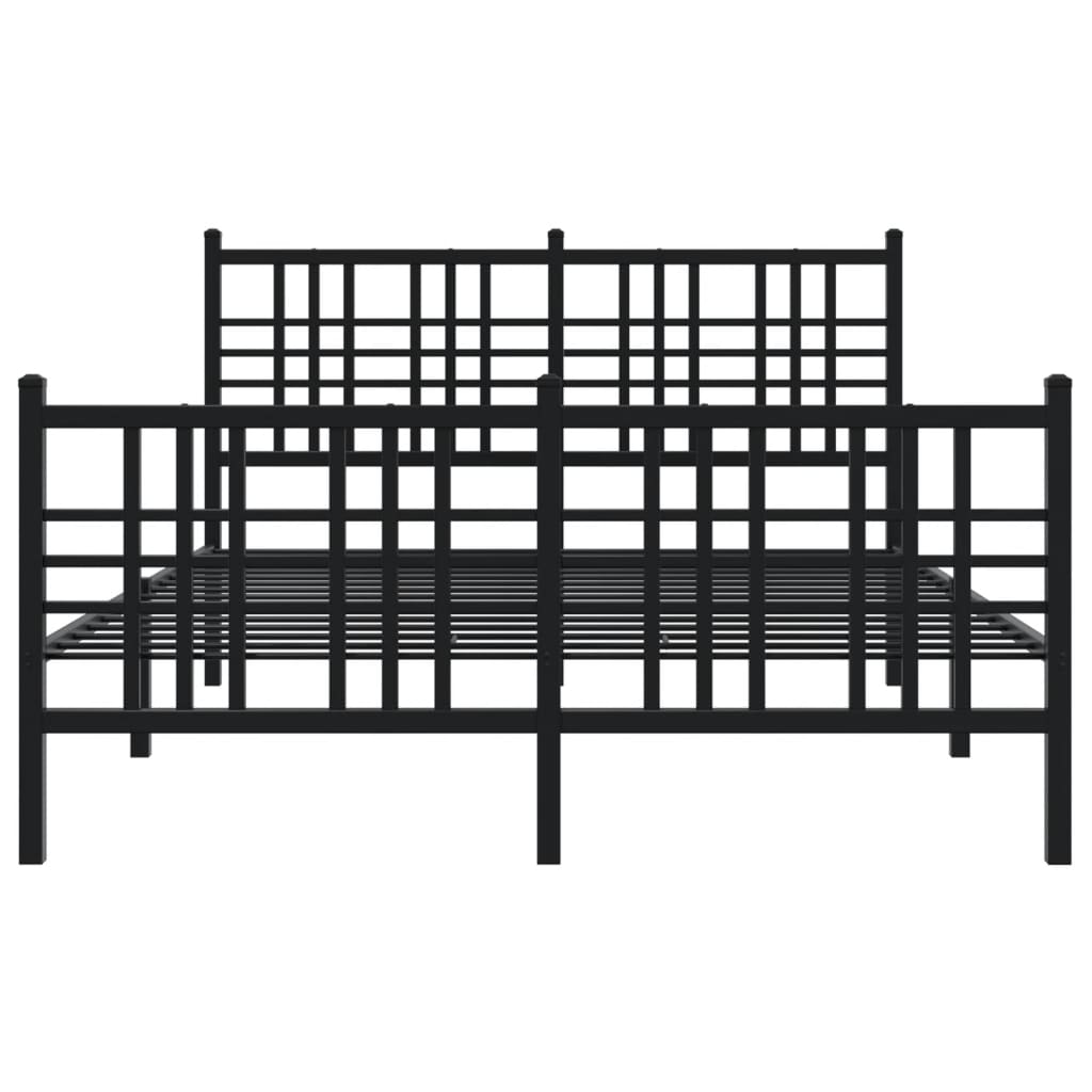 vidaXL Metalowa rama łóżka z wezgłowiem i zanóżkiem, czarna, 140x190cm