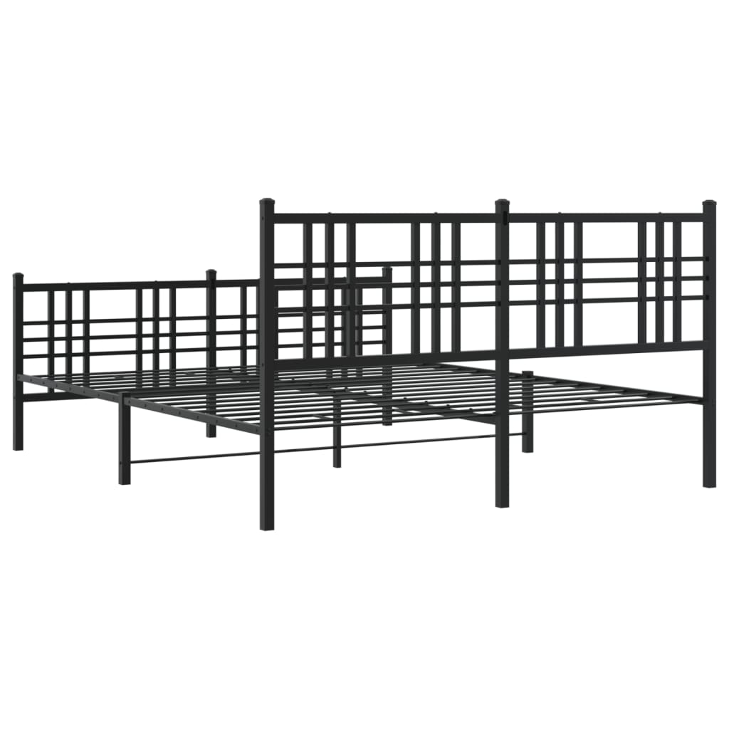 vidaXL Metalowa rama łóżka z wezgłowiem i zanóżkiem, czarna, 150x200cm