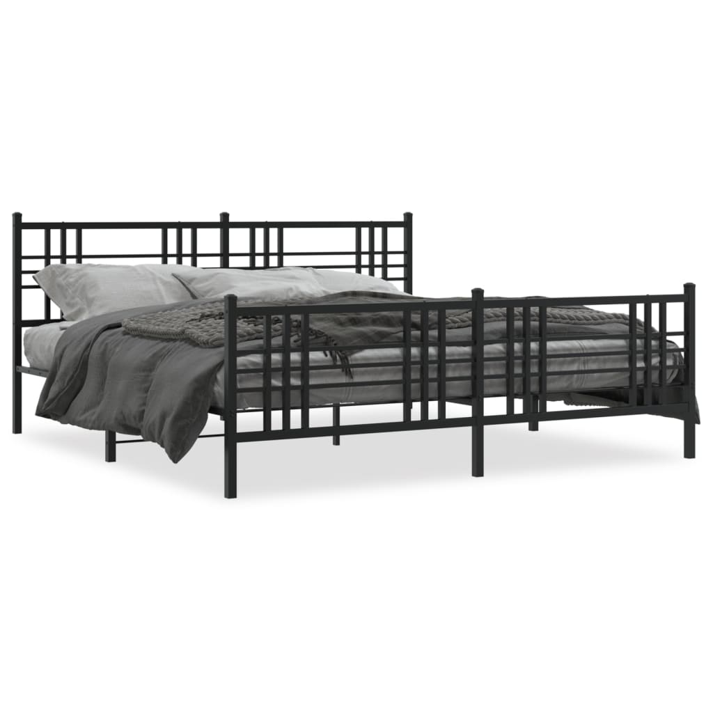 vidaXL Metalowa rama łóżka z wezgłowiem i zanóżkiem, czarna, 183x213cm
