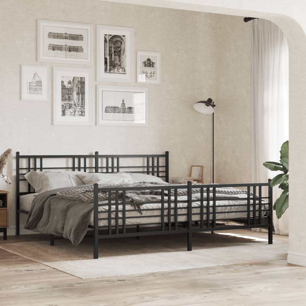 vidaXL Metalowa rama łóżka z wezgłowiem i zanóżkiem, czarna, 200x200cm