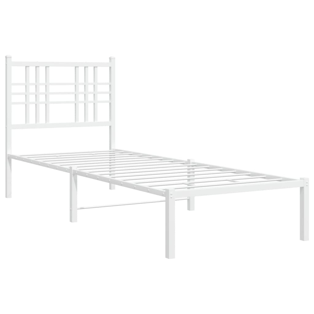 vidaXL Metalowe łóżko z wezgłowiem, bez materaca, białe, 75x190 cm