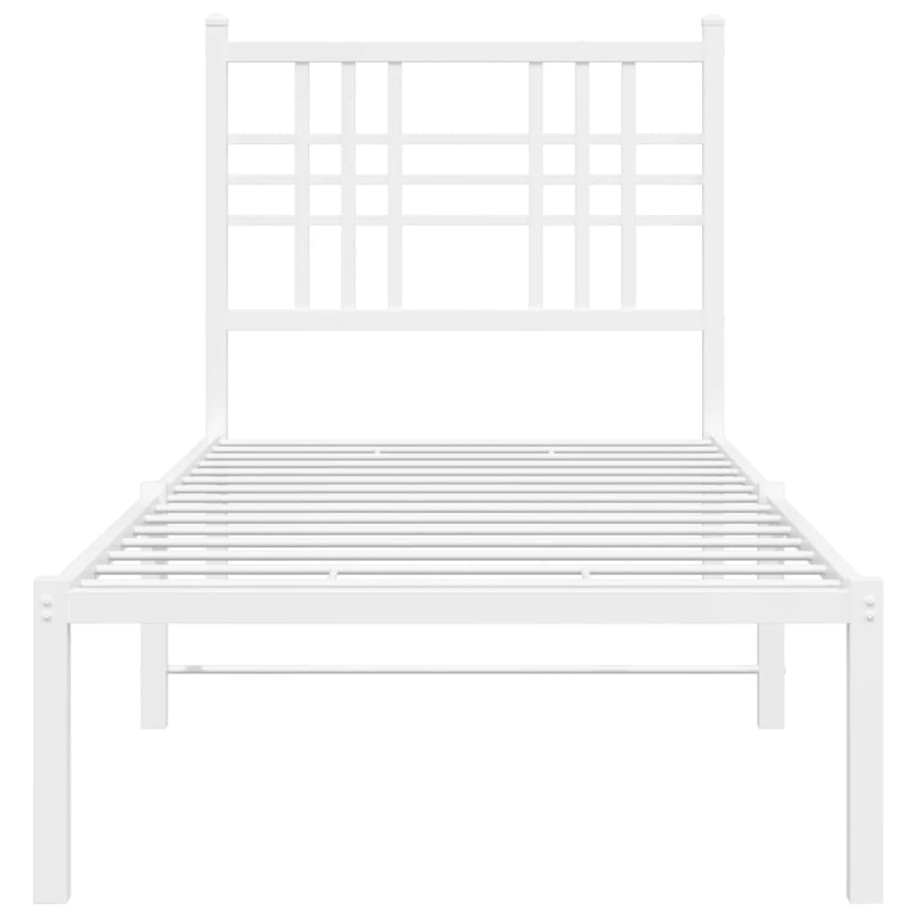 vidaXL Metalowe łóżko z wezgłowiem, bez materaca, białe, 75x190 cm