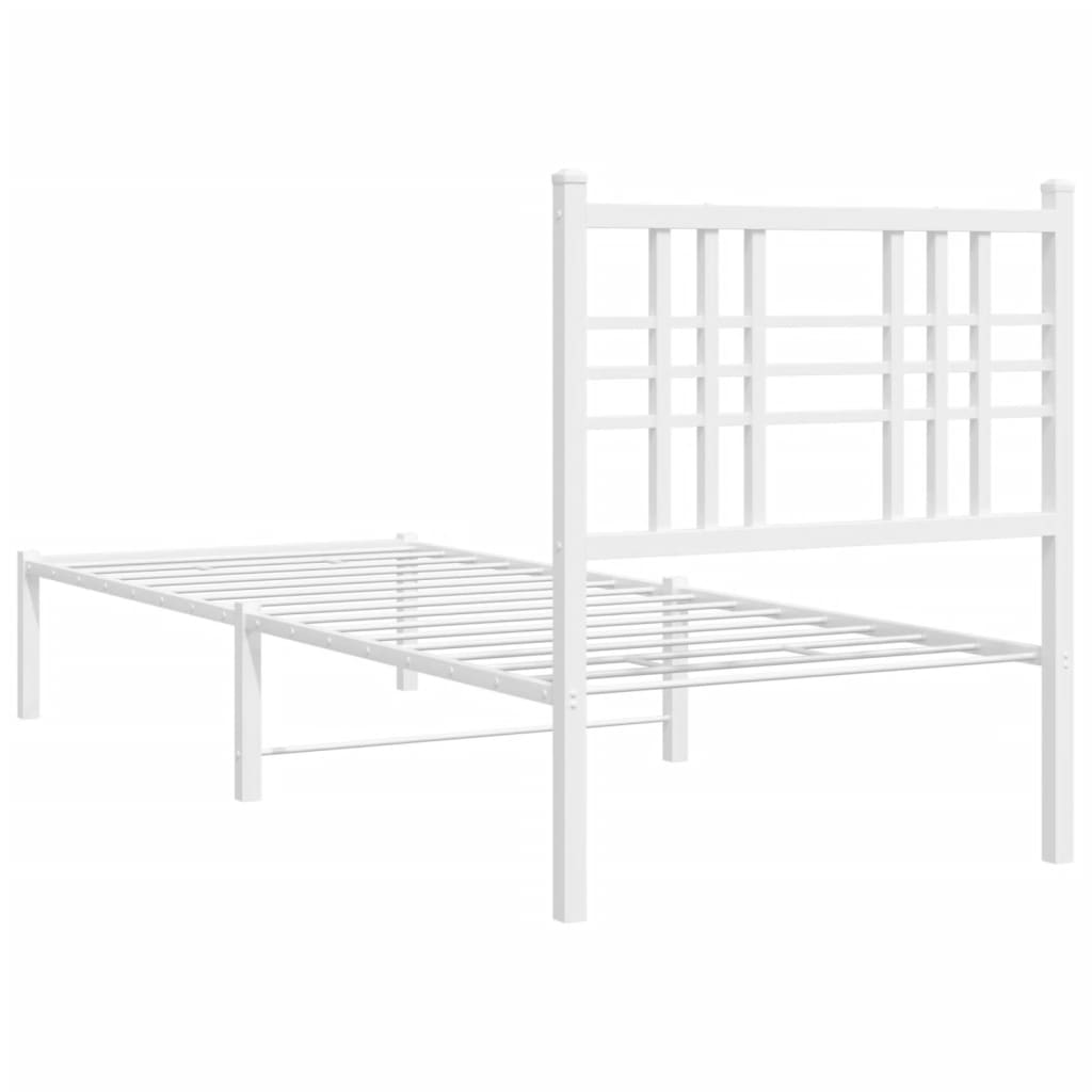 vidaXL Metalowe łóżko z wezgłowiem, bez materaca, białe, 75x190 cm