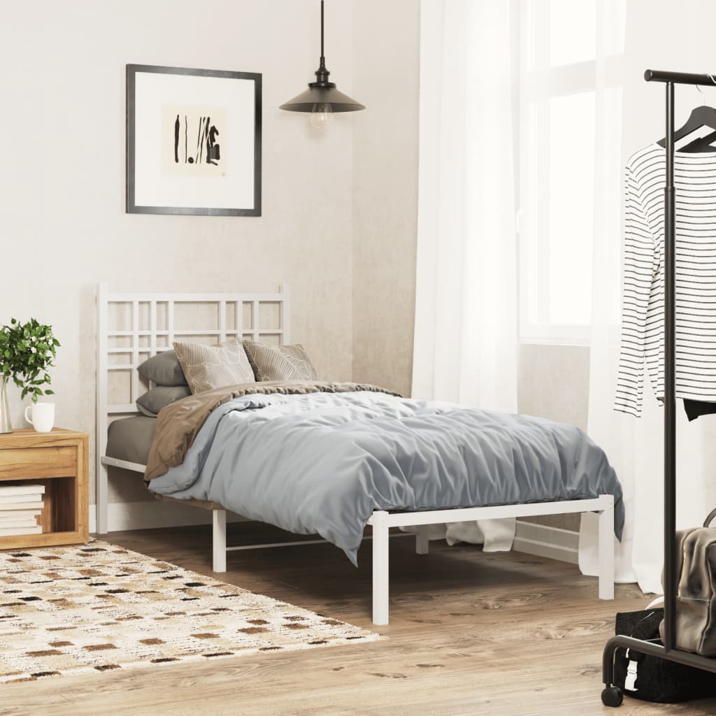 vidaXL Metalowe łóżko z wezgłowiem, bez materaca, białe, 75x190 cm