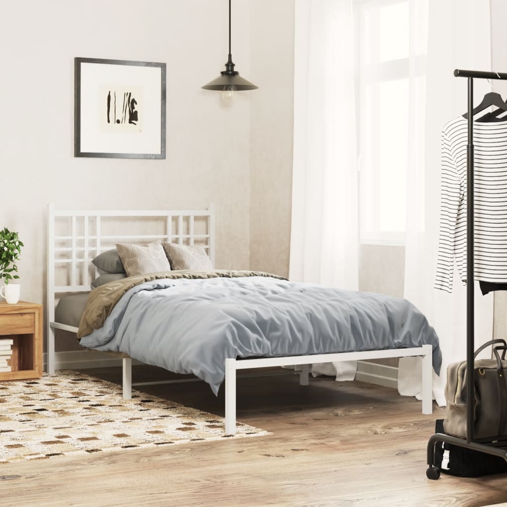 vidaXL Metalowa rama łóżka z wezgłowiem, biała, 107x203 cm