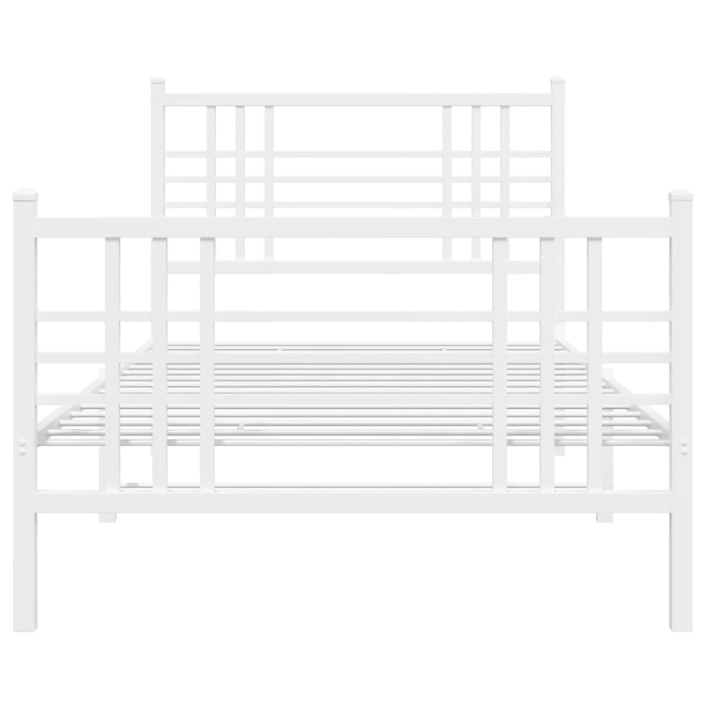 vidaXL Metalowa rama łóżka z wezgłowiem i zanóżkiem, biała, 90x190 cm