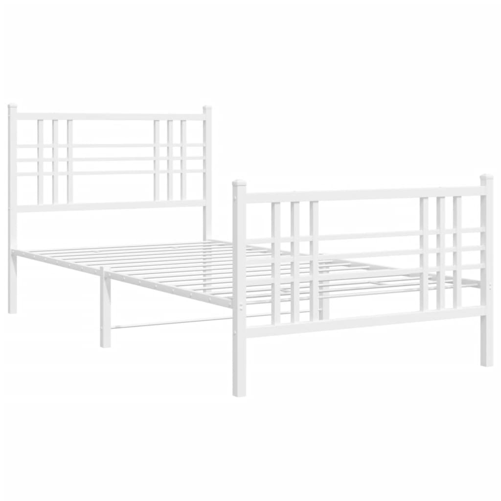 vidaXL Metalowa rama łóżka z wezgłowiem i zanóżkiem, biała, 90x200 cm